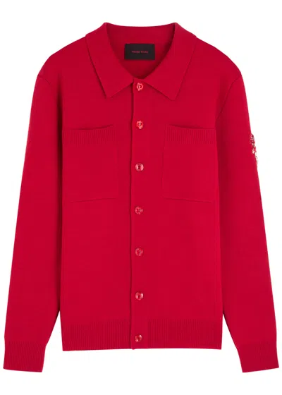 Simone Rocha Knit Workwear Crystal-embellished Wool Jacket In Red