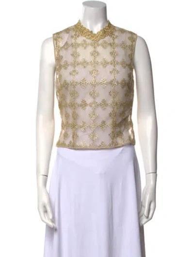 Pre-owned Simone Rocha Lace Pattern Crew Neck Crop Top In Neutral