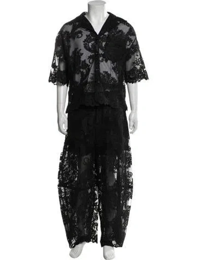 Pre-owned Simone Rocha Lace Pattern Lace Trim Embellishment Pajama Set In Black