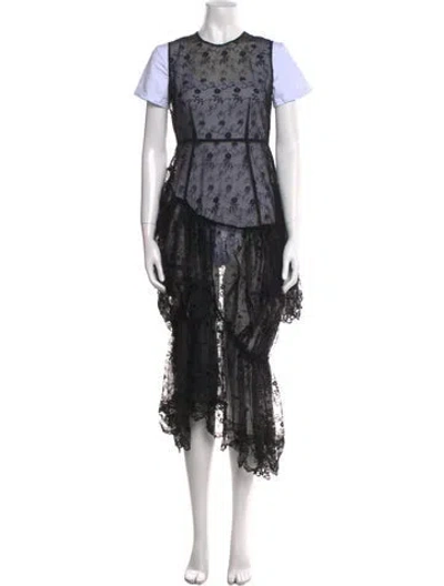 Pre-owned Simone Rocha Lace Pattern Long Dress W/ Tags In Black