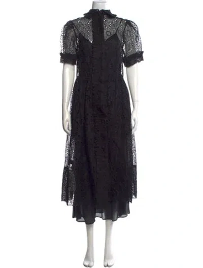 Pre-owned Simone Rocha Lace Pattern Midi Length Dress In Black