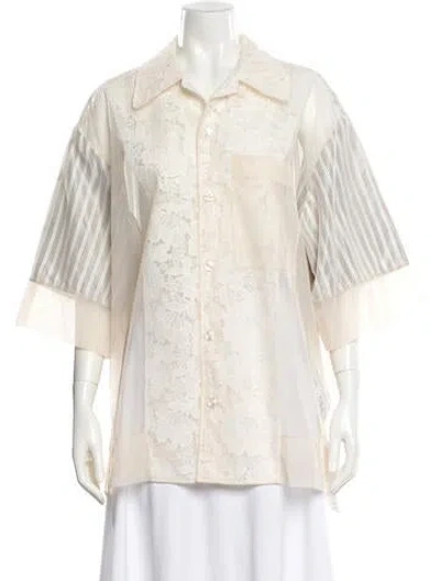 Pre-owned Simone Rocha Lace Pattern Three-quarter Sleeve Button-up Top In Neutral