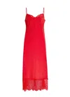 Simone Rocha Lace-trim Crepe De Chine Midi Slip Dress In Red