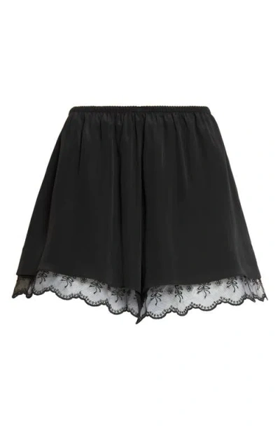 Simone Rocha Lace Trim Crêpe De Chine Negligee Shorts In Black
