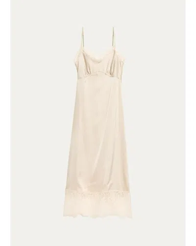 Simone Rocha Lace Trim Satin Midi Slip Dress In Oyster