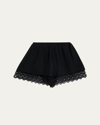 Simone Rocha Lace Trim Silk Pull-on Shorts In Black