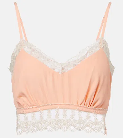 Simone Rocha Lace-trimmed Crepe De Chine Bralette In Pink