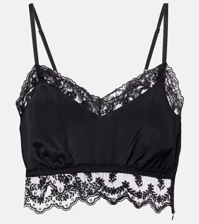 Simone Rocha Lace-trimmed Crêpe De Chine Crop Top In Black