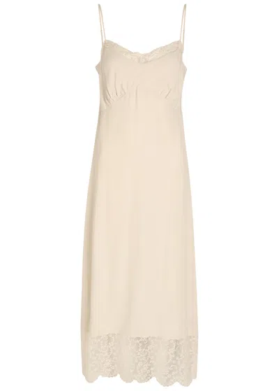 Simone Rocha Lace-trimmed Crepe-de-chine Midi Dress In Pink