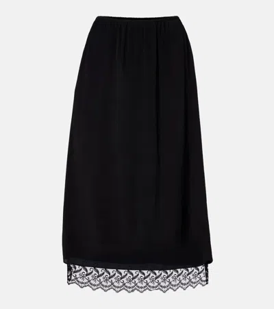 Simone Rocha Lace-trimmed Crêpe De Chine Midi Skirt In Black