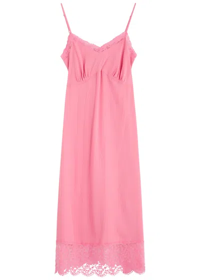 Simone Rocha Lace-trimmed Midi Dress In Bright Pink