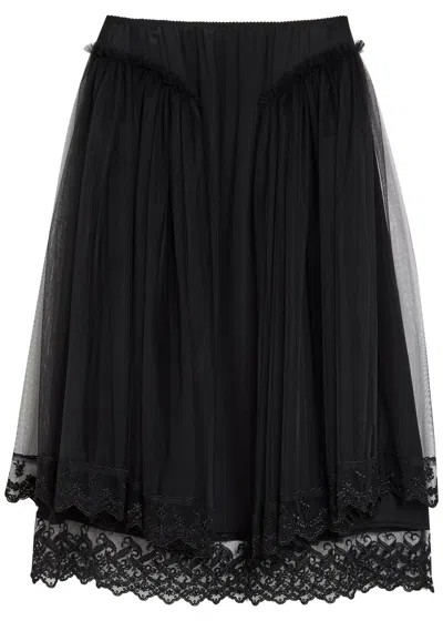 Simone Rocha Lace-trimmed Satin-crepe Midi Skirt In Black
