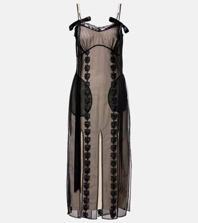 SIMONE ROCHA LACE-TRIMMED SHEER MIDI DRESS