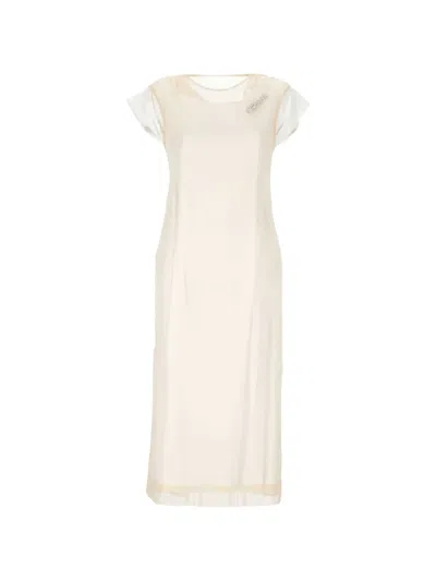 Simone Rocha Lace-trim Crystal-embellished Dress In Neutral