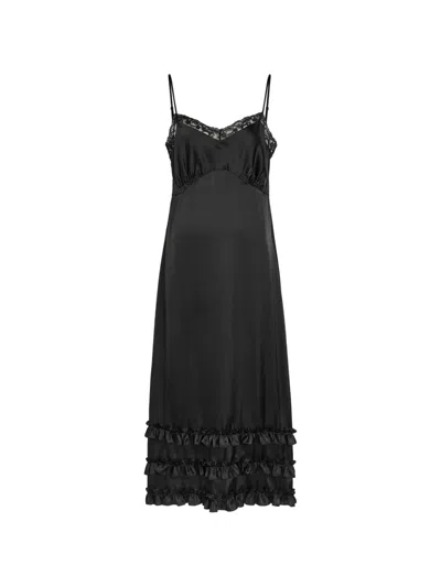 Simone Rocha Lace-trim Ruffled Midi Dress In Schwarz