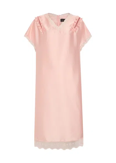 Simone Rocha Lace-trim Satin Midi Dress In Pink