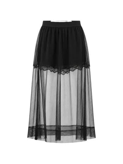 Simone Rocha Lace-trim Tulle Midi Skirt In Black