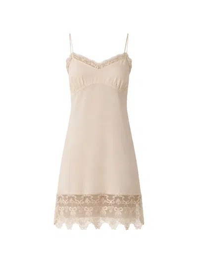 Simone Rocha Lace-trim V-neck Dress In Neutral