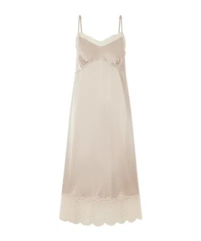 Simone Rocha Lace-trimed Satin Midi Dress In Neutral
