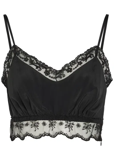 Simone Rocha Lace-trims Satin Crop Top In Black