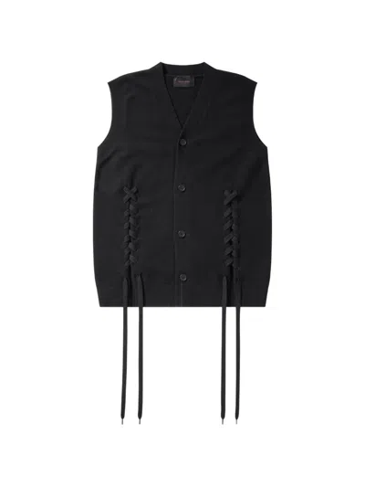 Simone Rocha Lace-up Button-down Vest In Black