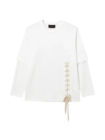 Simone Rocha Lace-up Double-layered T-shirt In White