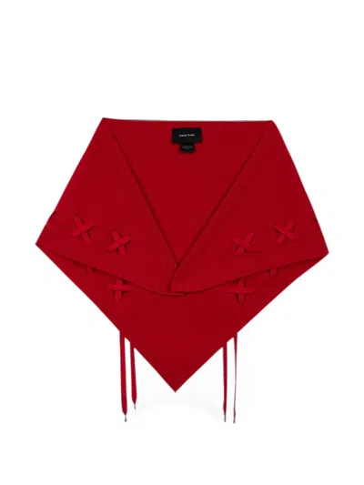 Simone Rocha Lace-up Knitted Neckerchief Scarf In Red