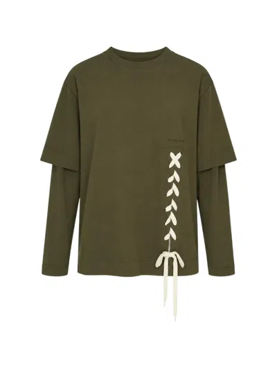 Simone Rocha Lace-up Layered Long-sleeve T-shirt In Green