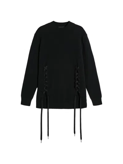 Simone Rocha Lace-up Merino Sweater In Black