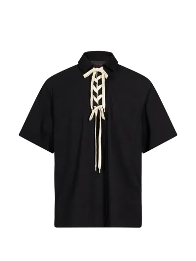 Simone Rocha Lace-up Polo Shirt In Black