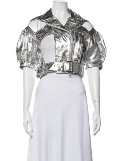 Pre-owned Simone Rocha Lamb Leather Biker Jacket In Silver