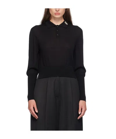 Simone Rocha Lapel Button-down Sweater In Black