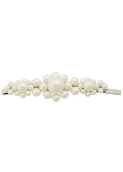 Simone Rocha Large Flower Faux Pearl-embellished Hair Clip In White