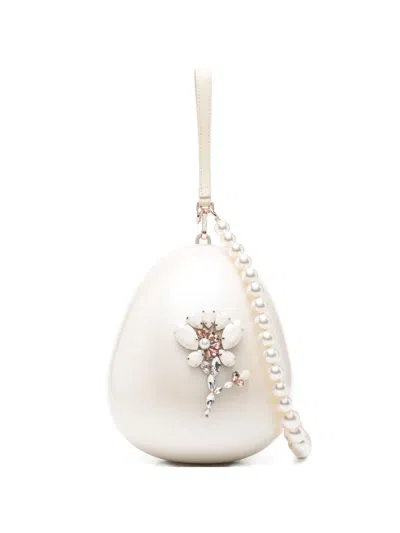 Simone Rocha Large Pearl Egg Floral-beaded Cross Body Bag In White