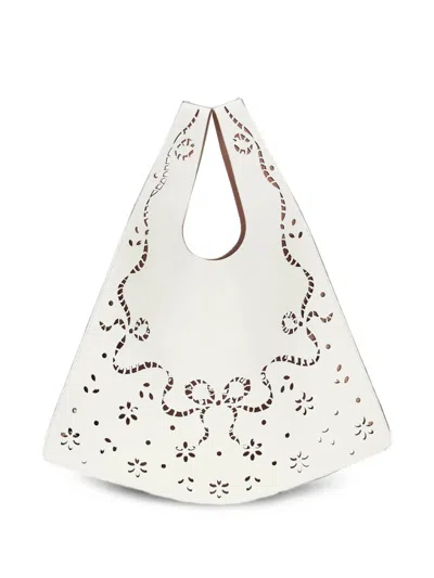 Simone Rocha White Xl Laser-cut Floral Leather Shopper Bag In Pink