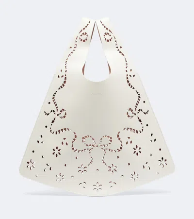 Simone Rocha Laser-cut Leather Shopper In White