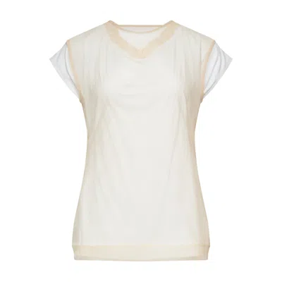 Simone Rocha Layered Liquid Cap Sleeve Lace Top In Brown