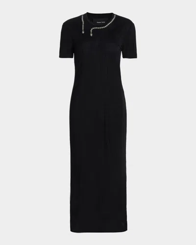 Simone Rocha Layered Liquid Cotton Midi T-shirt Dress In Black