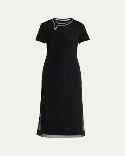 Simone Rocha Layered Liquid Cotton Midi T-shirt Dress In Black