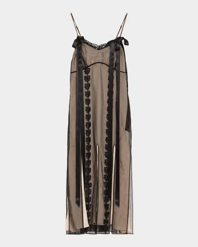 SIMONE ROCHA LAYERED RIBBON SLITS ANKLE SLIP DRESS