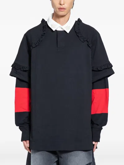 Simone Rocha Layered Ruffled Polo Shirt In Black