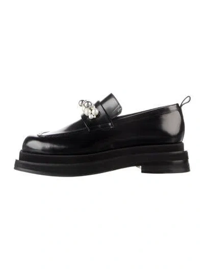 Pre-owned Simone Rocha Leather Beaded Accents Loafers In Blue