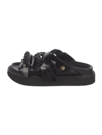Pre-owned Simone Rocha Leather Beaded Accents Slides In Black