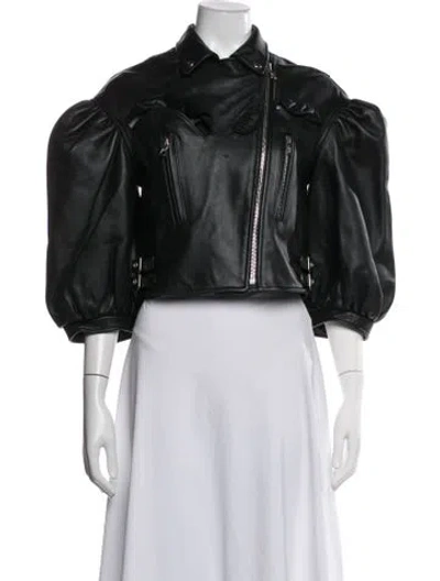 Pre-owned Simone Rocha Leather Biker Jacket In Green