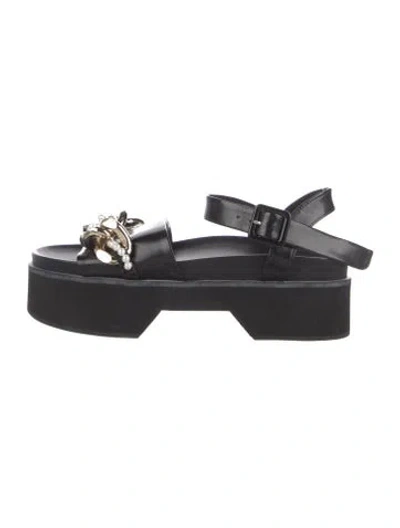 Pre-owned Simone Rocha Leather Chain-link Accents Slingback Flats In Black