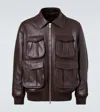 Simone Rocha Brown Oversized Multi Pocket Aviator Leather Jacket In Brown