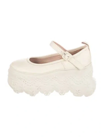 Pre-owned Simone Rocha Leather Mary Jane Flats In White