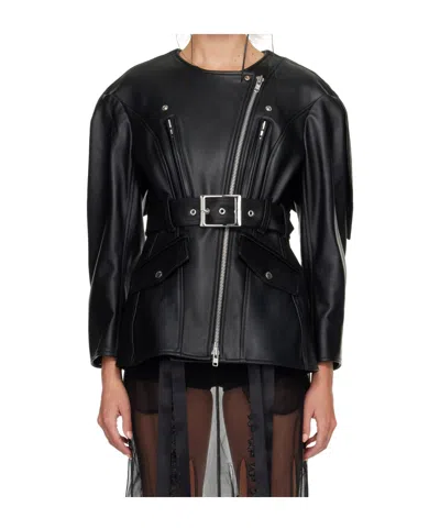 SIMONE ROCHA LEATHER MOTORCYCLE JACKET WITH A BOW ON THE BACK