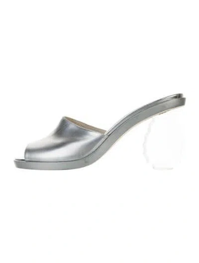 Pre-owned Simone Rocha Leather Slides In Silver