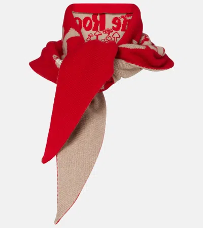 Simone Rocha Logo Beaded Wool And Cashmere Scarf In Red